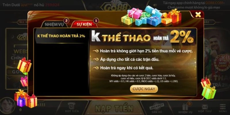 Hướng dẫn đăng ký nhận hoàn trả tại Go88