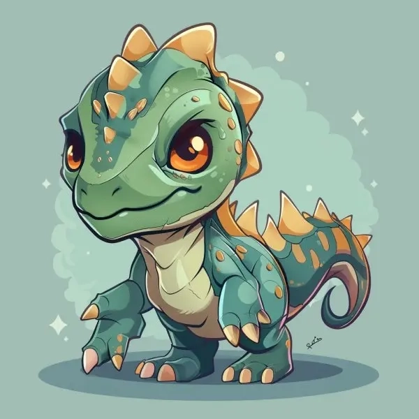 Cute chibi avatar khủng long xanh phong cách kawaii 