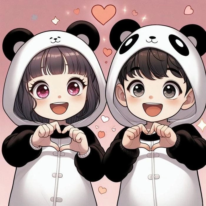 Chibi cặp phong cách dễ thương nét vẽ kawaii 