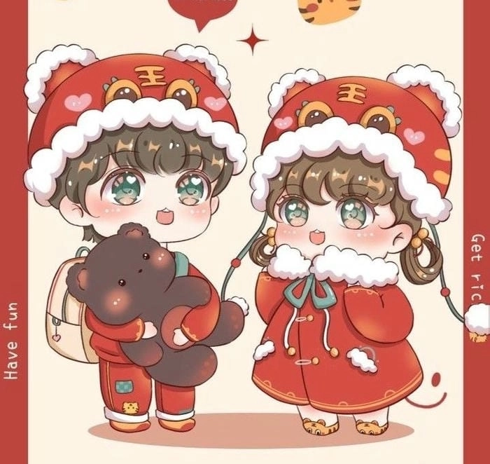 Hình ảnh Tết chibi phong cách kawaii ấm áp 