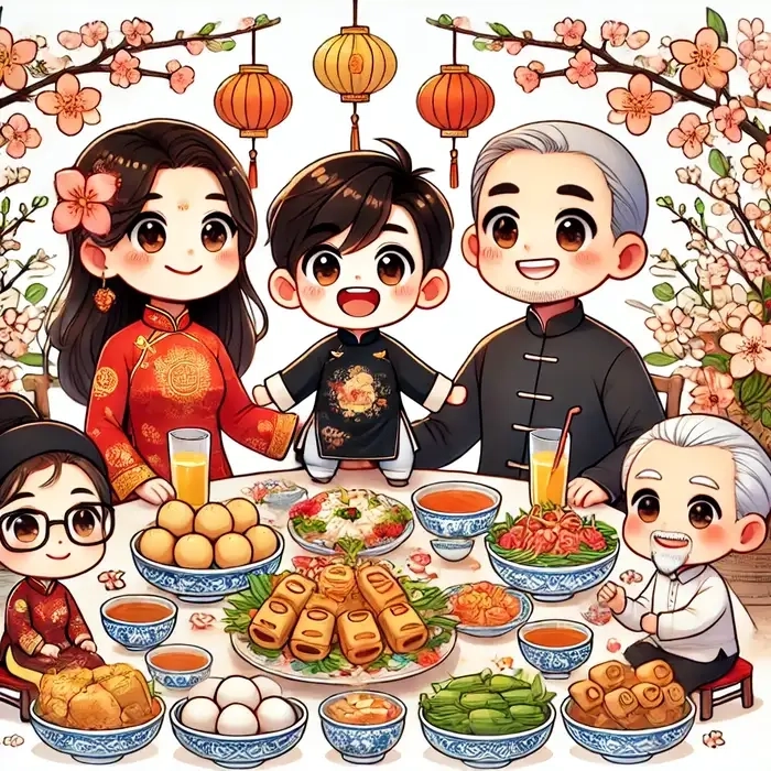 Chibi ngày Tết nét vẽ ngộ nghĩnh kawaii 