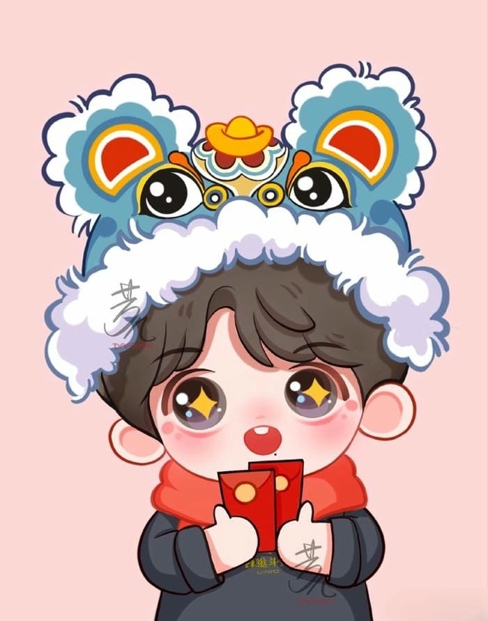 Ảnh chibi ghép mặt Tết nét vẽ kawaii đáng yêu 