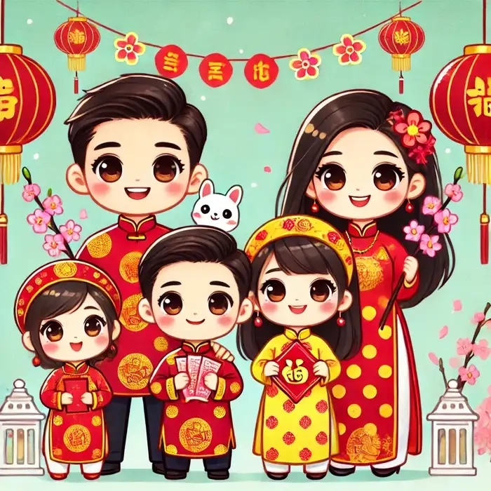 Anime chibi ngày Tết phong cách Nhật Bản kawaii 