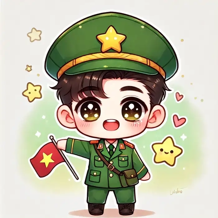 Chibi tình yêu bộ đội dễ thương nét vẽ kawaii 