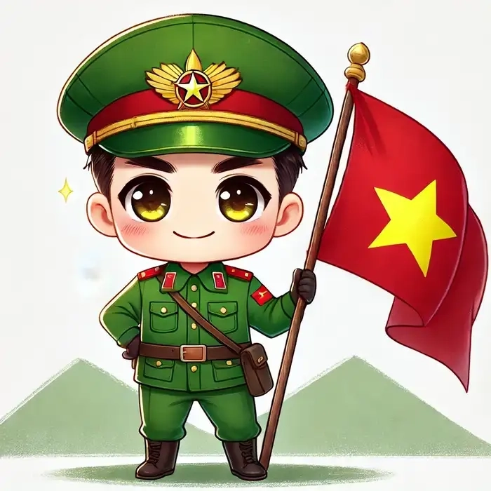 Chibi bộ đội thần thái dũng cảm phong cách kawaii 