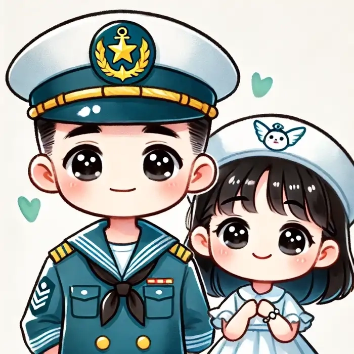 Bộ đội hải quân chibi nét vẽ ngộ nghĩnh kawaii 