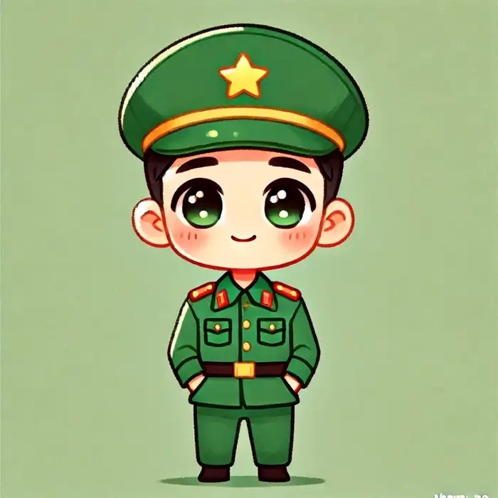 Chú bộ đội chibi thần thái dũng cảm kawaii 