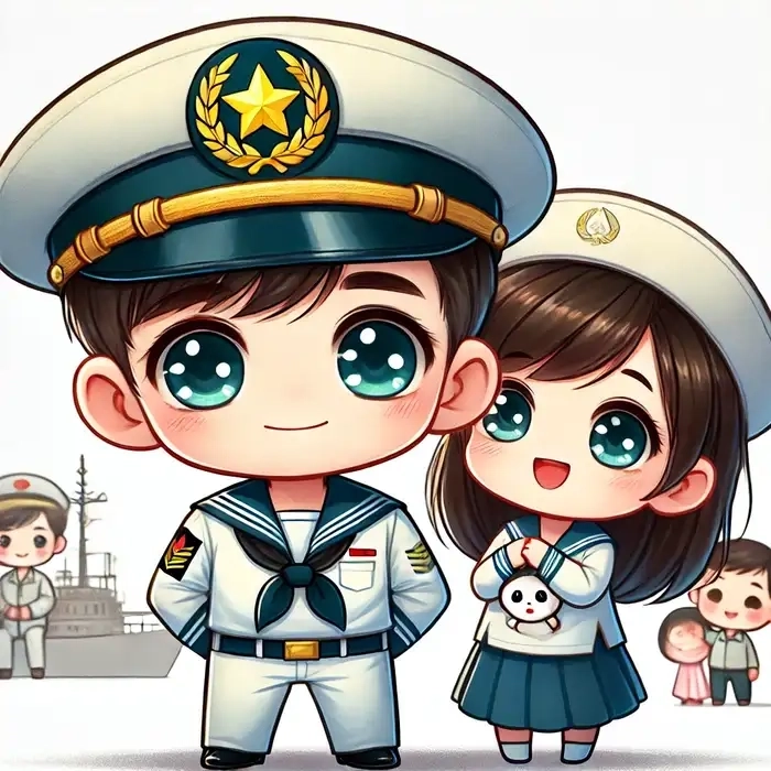 Hình ảnh chibi bộ đội và gia đình phong cách kawaii 