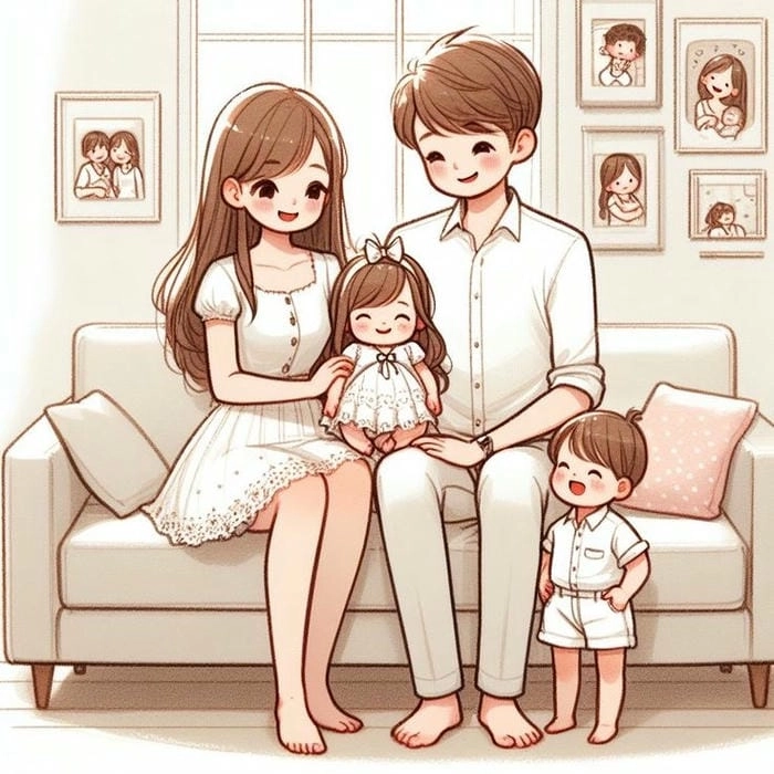 Anime chibi gia đình cute nét vẽ dễ thương ấm áp 