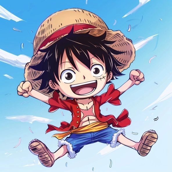 Hình Luffy Gear 5 chibi phong cách Nika vui nhộn 