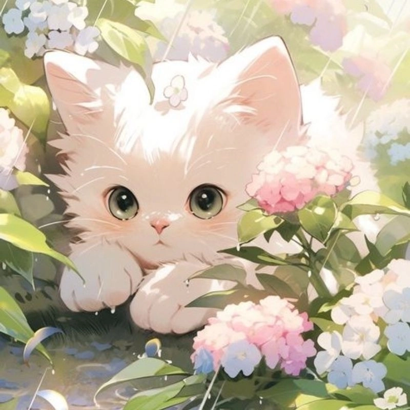 Ảnh con mèo cute chibi nét vẽ dễ thương kawaii 