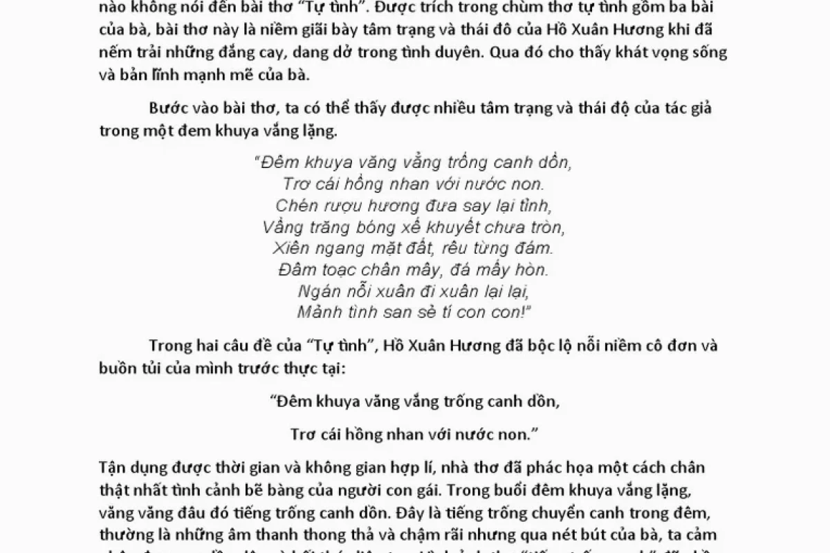 Phân tích bài thơ tự tình sâu sắc của nữ sĩ Hồ Xuân Hương