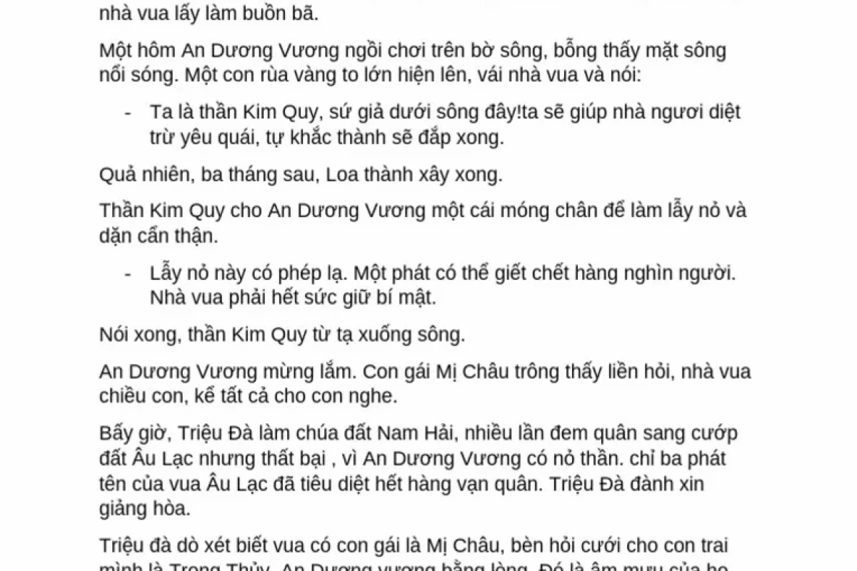 Phân tích chi tiết truyện An Dương Vương và Mị Châu Trọng Thủy
