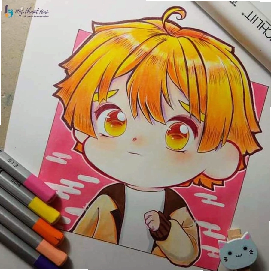 Ảnh anime chibi chưa tô màu với biểu cảm đáng yêu