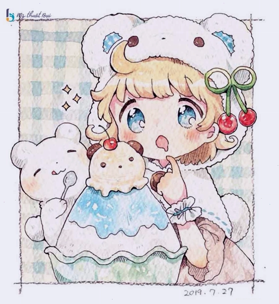 Ảnh anime cute chưa tô màu một cô gái với thú cưng