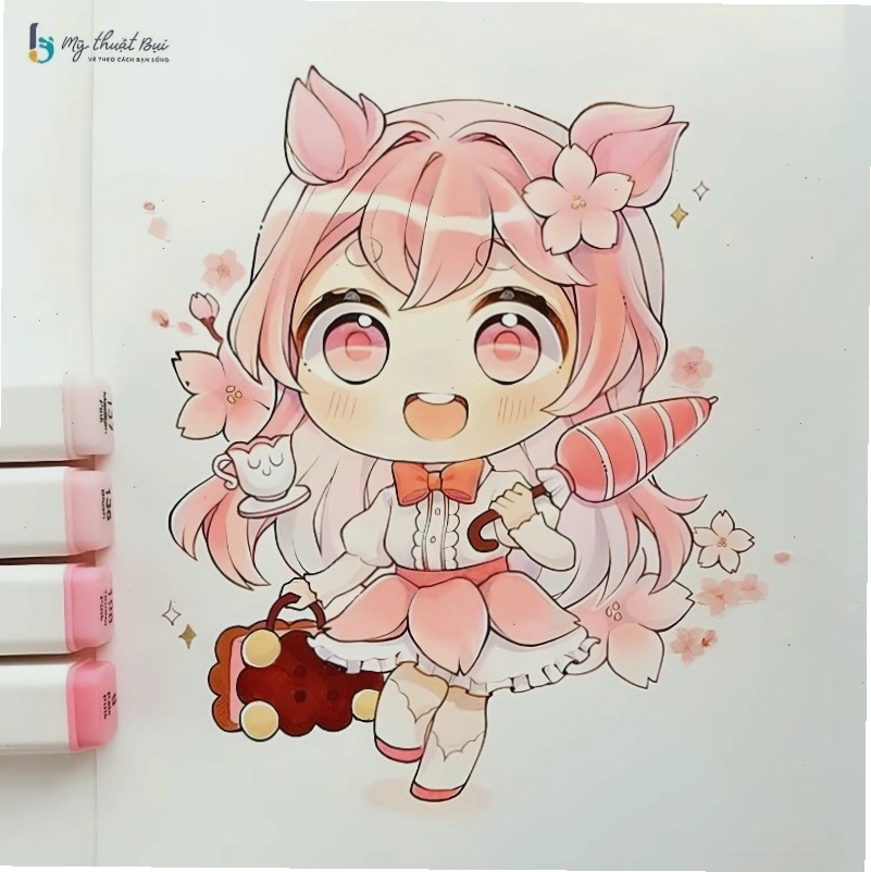 Ảnh chibi nữ cute với phong cách học sinh nhí nhảnh