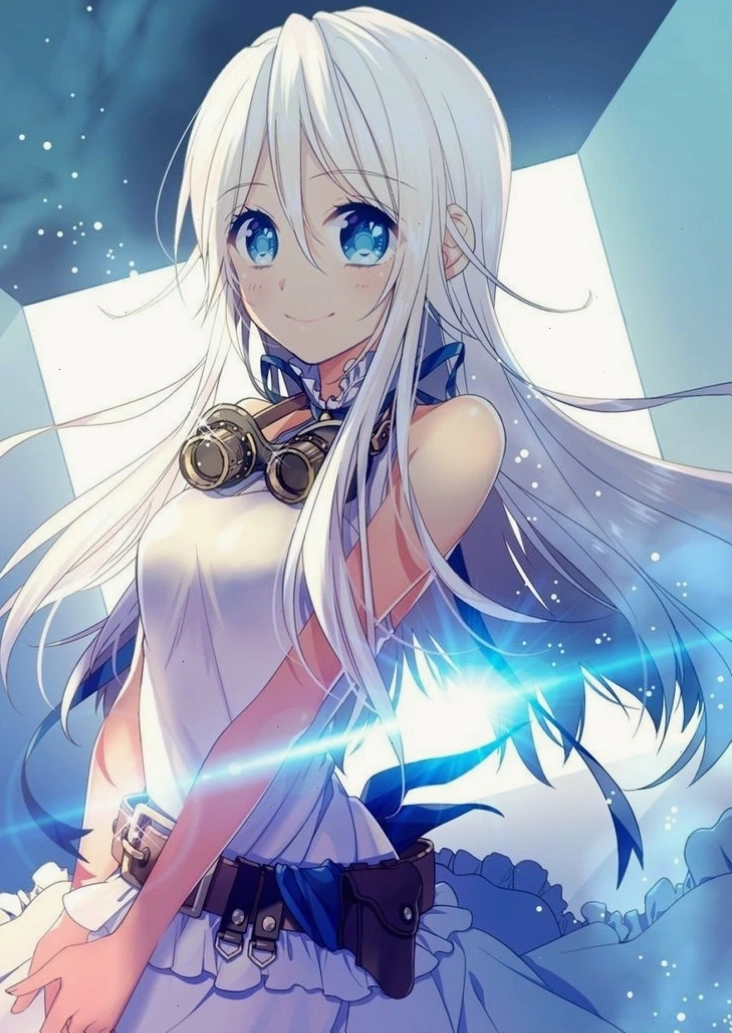 Anime girl dễ thương với mái tóc bạch kim dài