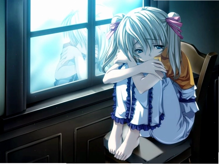 Anime nữ buồn ngồi khóc dưới mưa