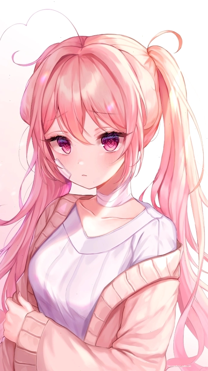 Anime nữ tóc hồng với trang phục cá tính