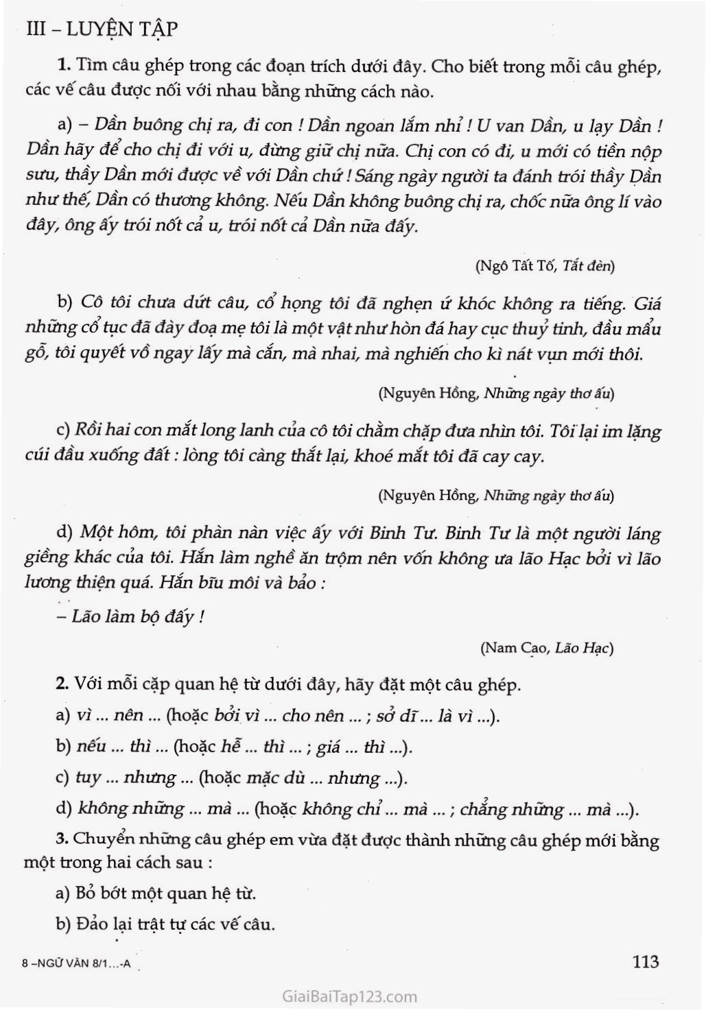 Bảng so sánh câu ghép và câu ghép chính phụ