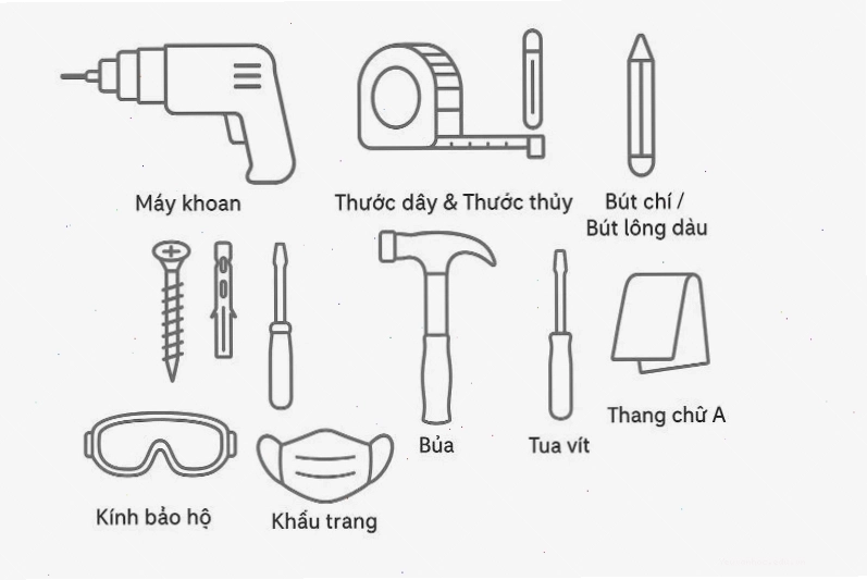 Các dụng cụ cần thiết phục vụ quá trình lắp đặt kệ treo tường tại nhà