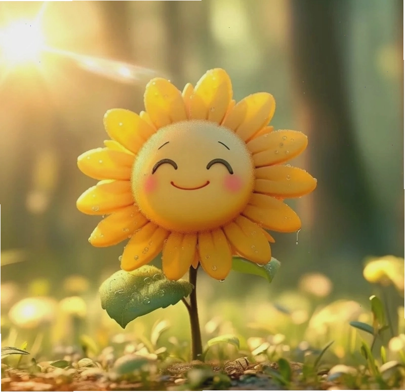 Cận cảnh một bông hoa hướng dương chibi với chi tiết tinh xảo