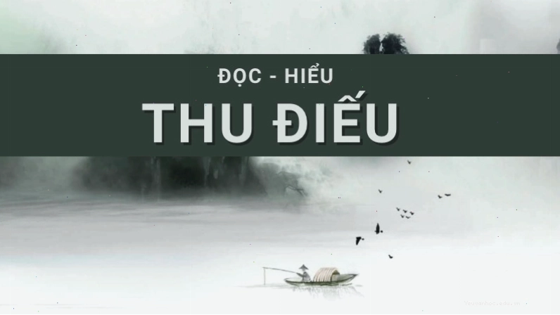 Cảnh ao thu tĩnh lặng với thuyền câu và lá vàng rơi trong bài Thu điếu