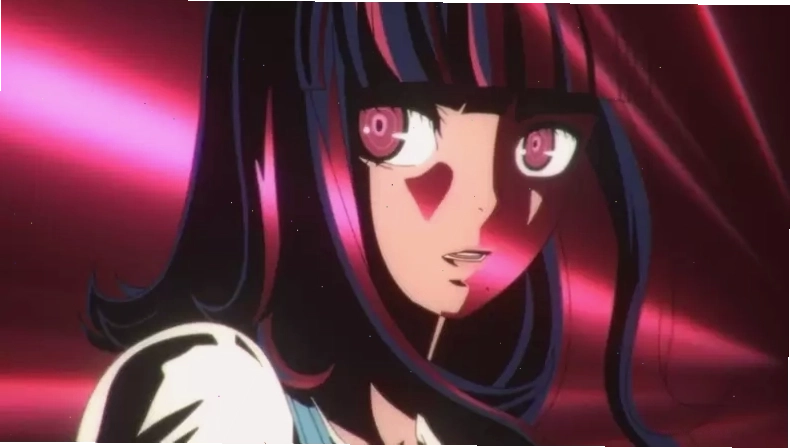 Cảnh trong anime Akudama Drive với phong cách cyberpunk đặc trưng