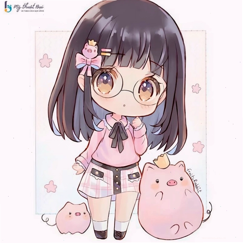 Cặp đôi Chibi phong cách anime thể hiện tình cảm lãng mạn