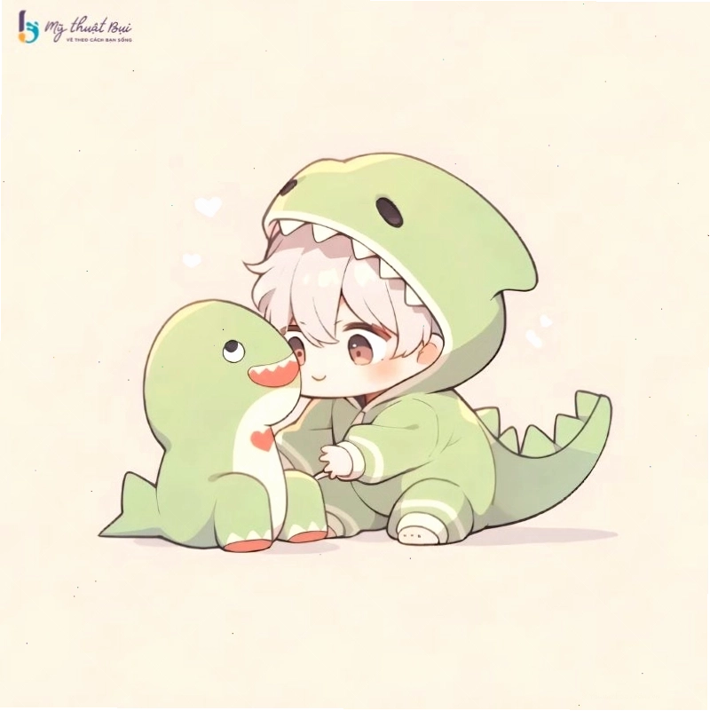 Chàng trai chibi cute đang chơi đàn guitar
