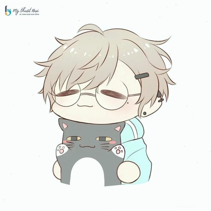 Chàng trai chibi với mái tóc xanh ấn tượng