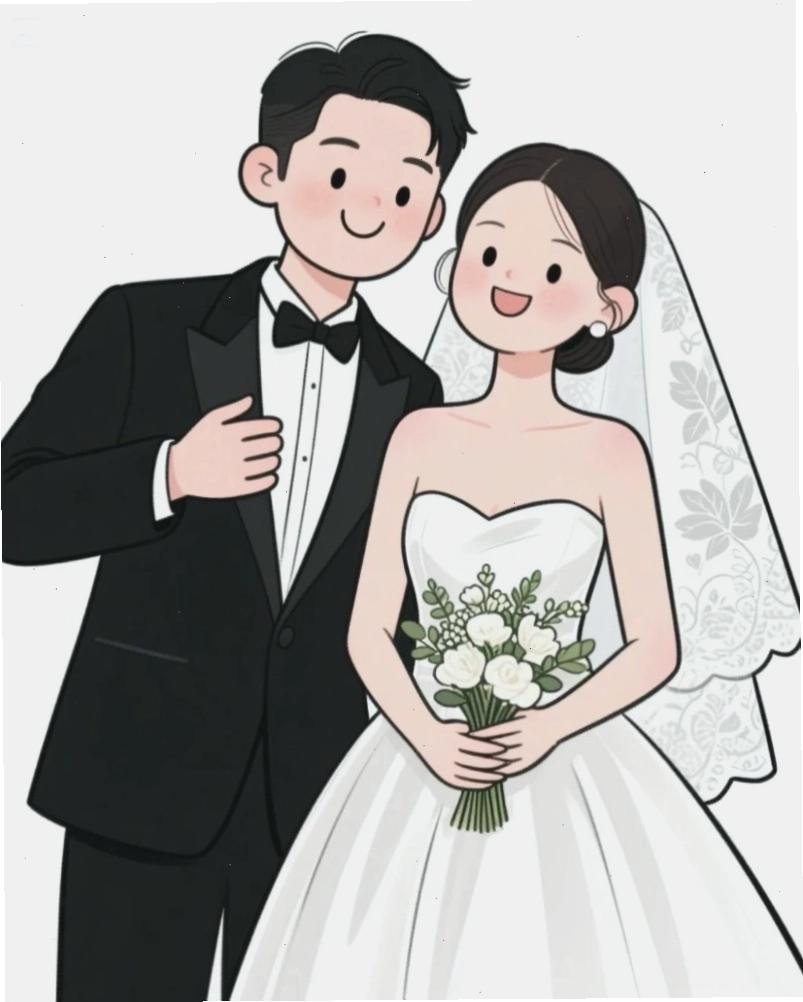 Chibi cô dâu chú rể với tà áo dài cách tân