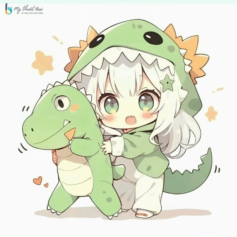 Chibi nữ cute với mái tóc dài bồng bềnh