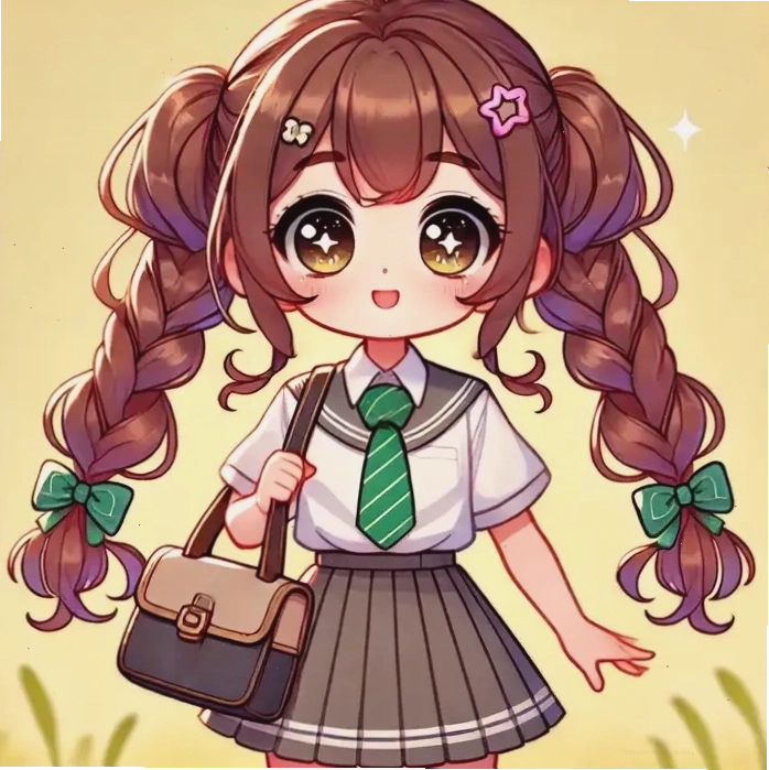 Chibi nữ học sinh cấp 2 tết tóc bím siêu dễ thương
