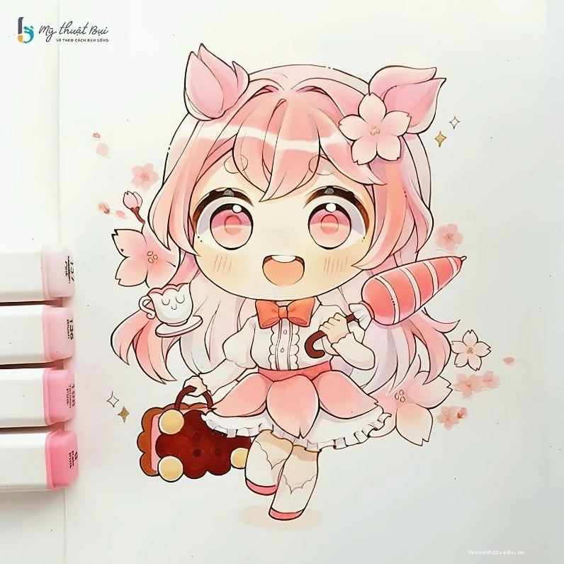 Chú mèo chibi mập mạp với ánh mắt tò mò