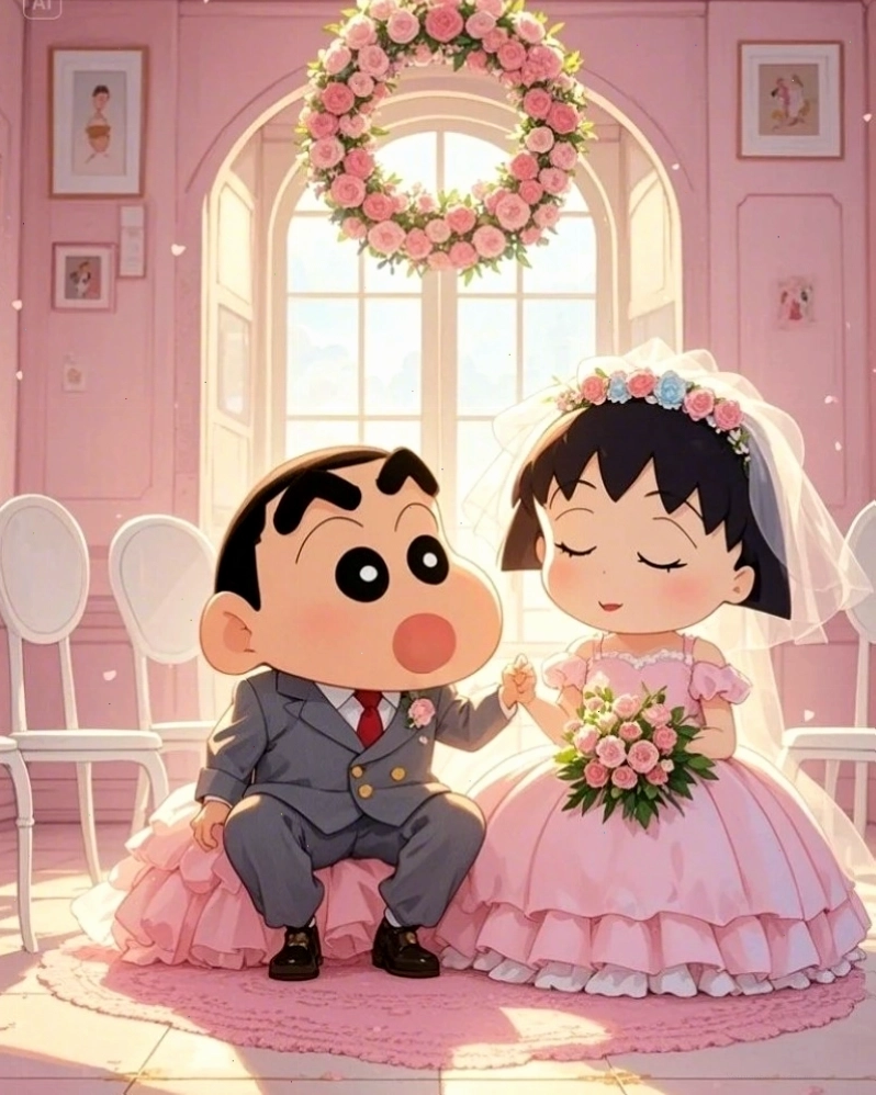 Cô dâu chú rể chibi mặc áo dài truyền thống