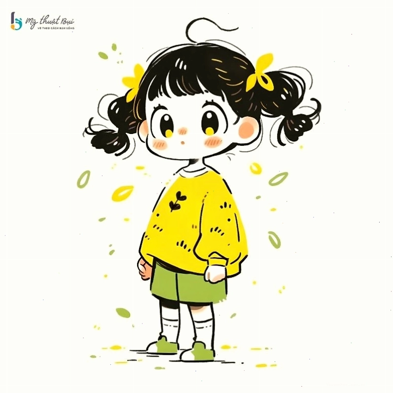 Cô gái anime chibi với đôi mắt to tròn và nụ cười rạng rỡ