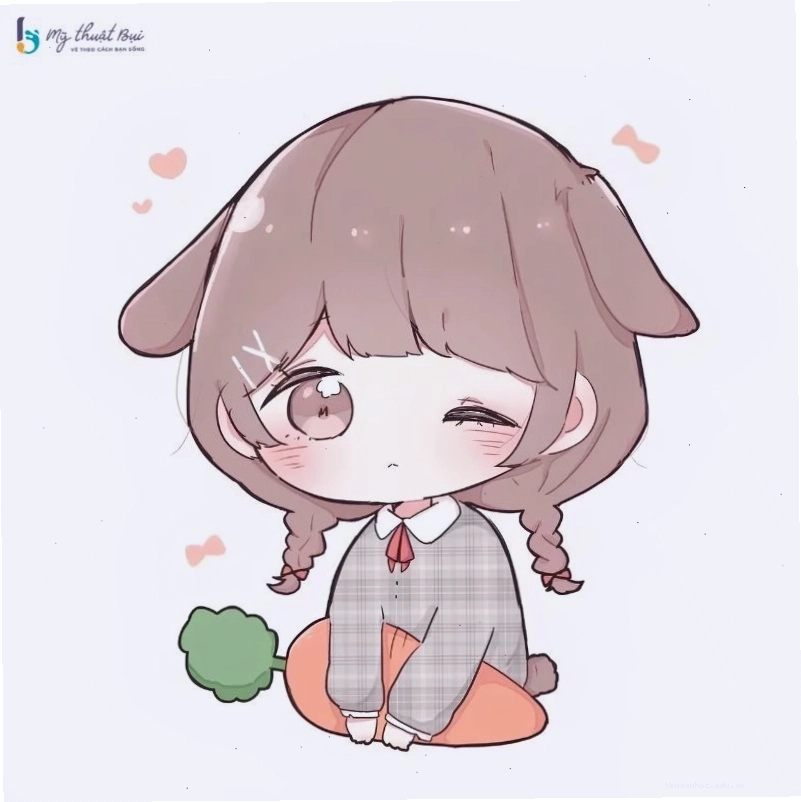 Cô gái chibi cute đang cầm một bó hoa nhỏ