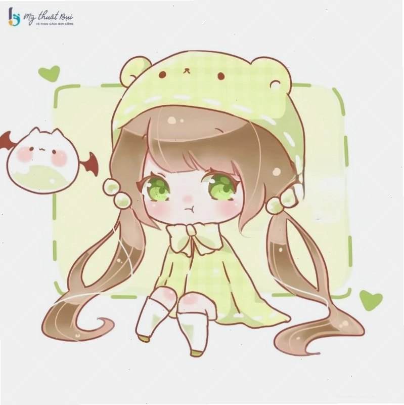 Cô gái chibi cute với phong cách anime nhẹ nhàng