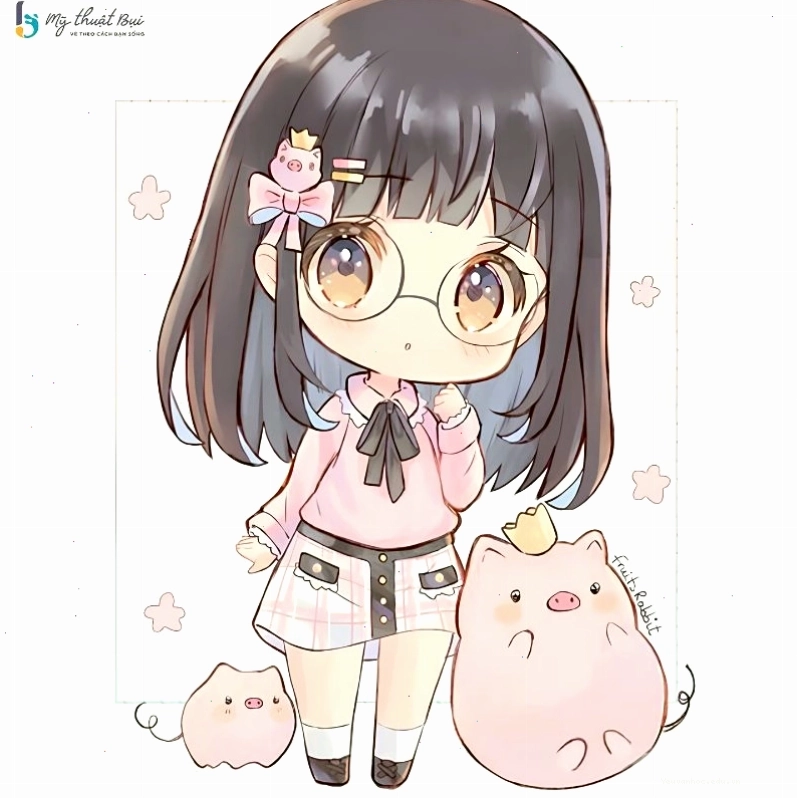 Cô gái chibi dễ thương với trang phục học sinh