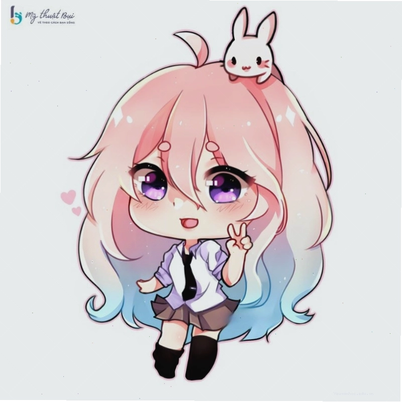 Cô gái Chibi mặc váy công chúa màu xanh mint