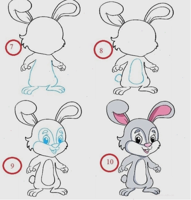 Đi nét và tô màu cho chú thỏ chibi