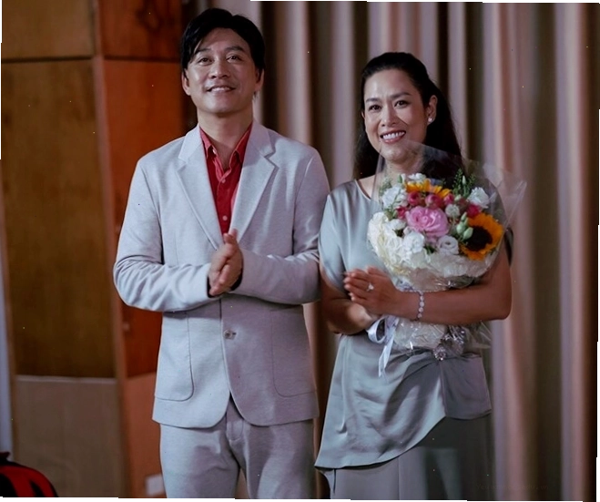 Diễn viên Hà Hương và chồng trong một sự kiện