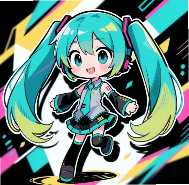 Hatsune Miku Chibi đang chơi nhạc cụ