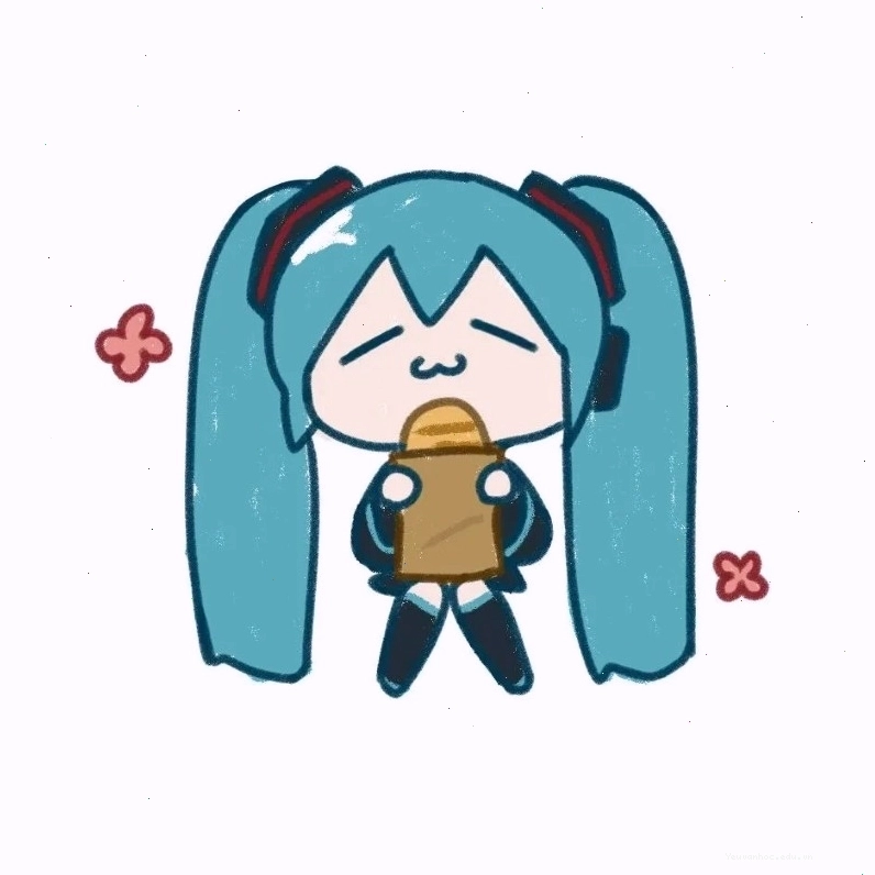 Hatsune Miku Chibi đang thưởng thức đồ ăn ngọt ngào