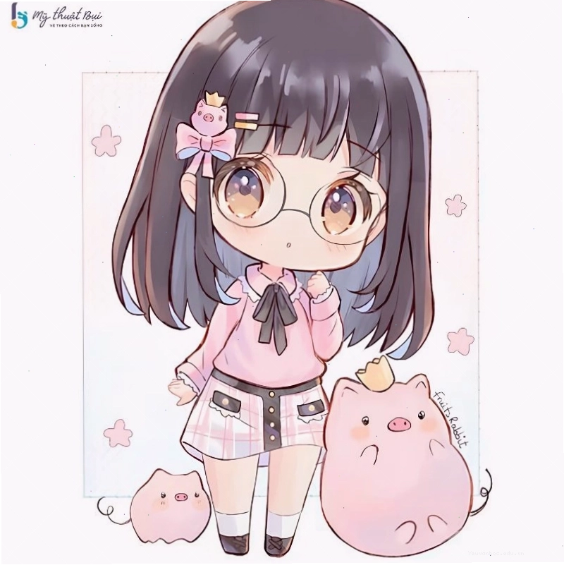 Hình ảnh anime cute chibi nữ với trang phục học sinh đáng yêu