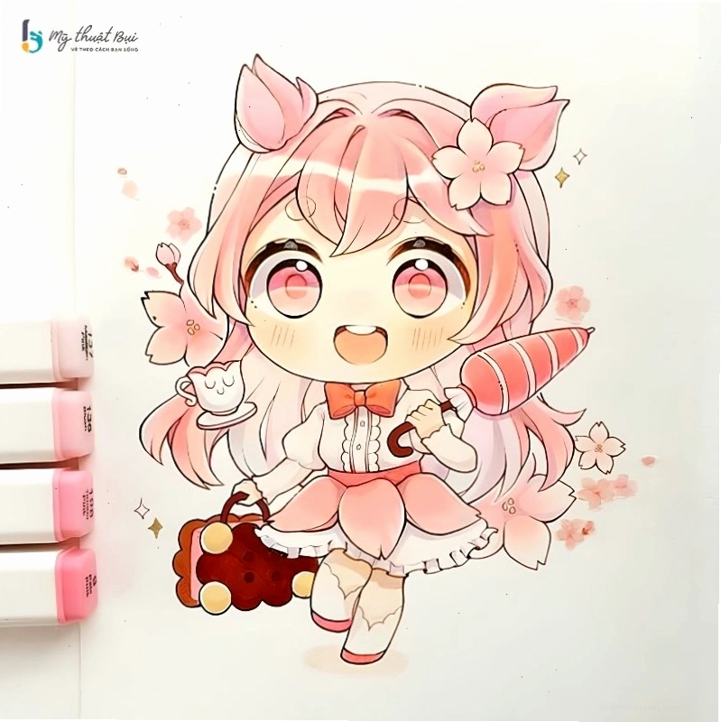 Hình ảnh anime cute chibi nữ với trang phục mùa hè