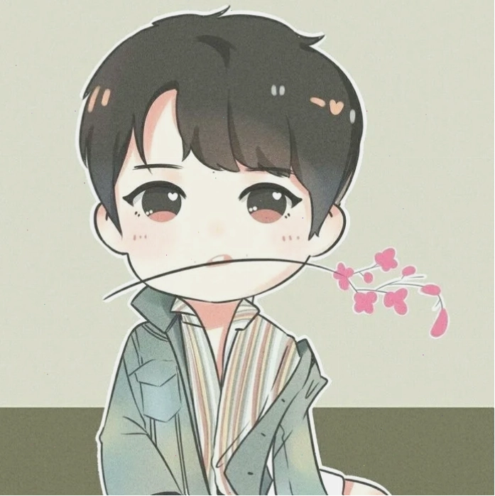 Hình ảnh chibi cute với vẻ ngoài ngọt ngào, cô gái tóc hồng dài, ôm hoa.