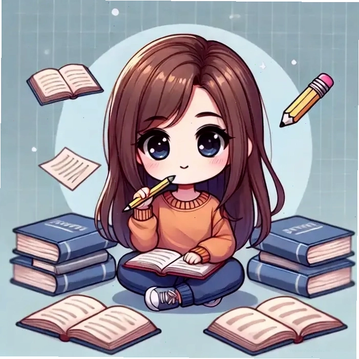 Hình ảnh chibi học sinh cấp 2 đang chăm chú học bài