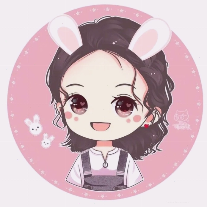 Hình ảnh đại diện chibi dễ thương, cô gái tóc xoăn, váy chấm bi, phong cách vintage.